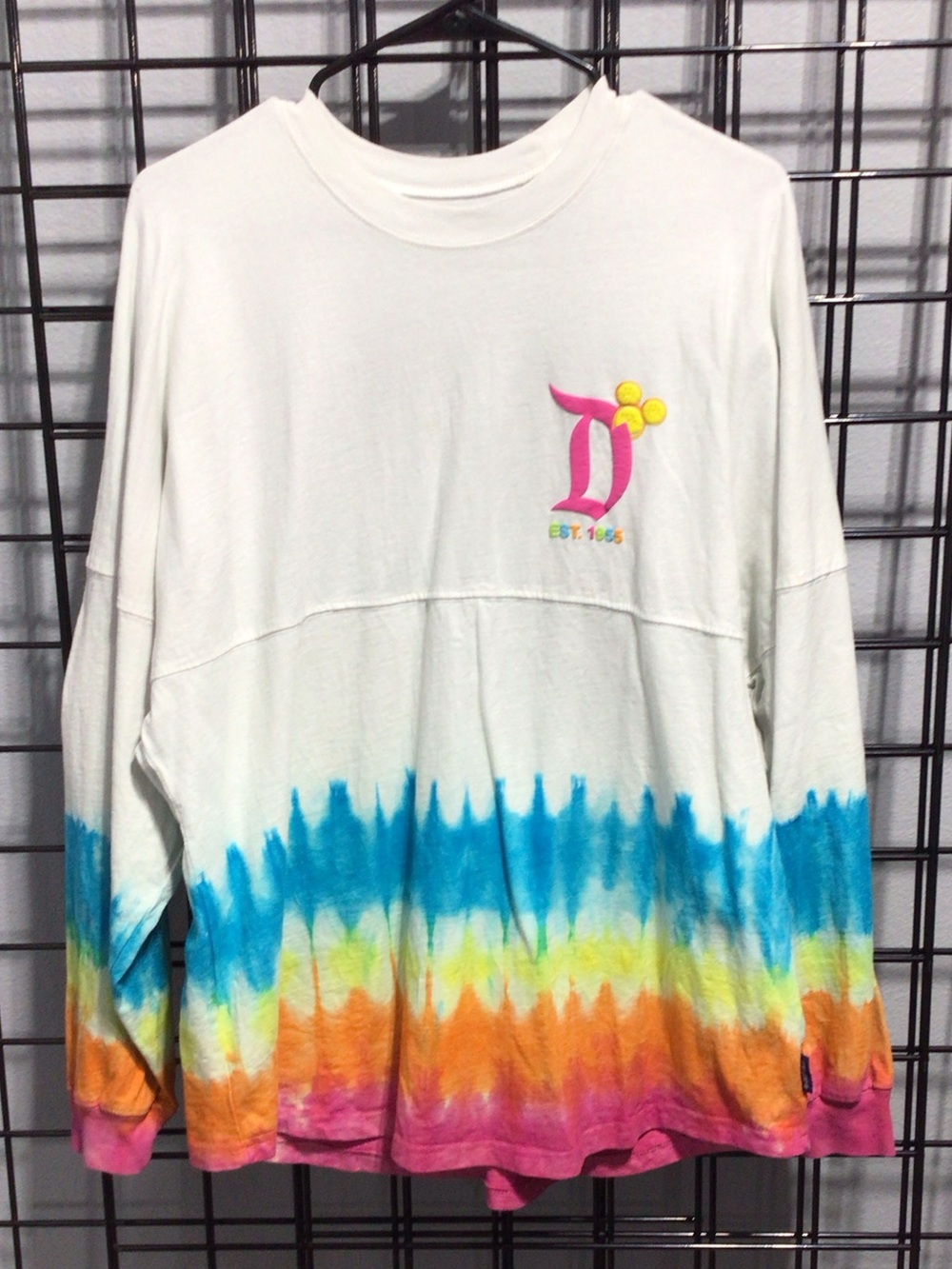 Disney White Long-Sleeve Tie-Dye Hem Top with Pink Logo